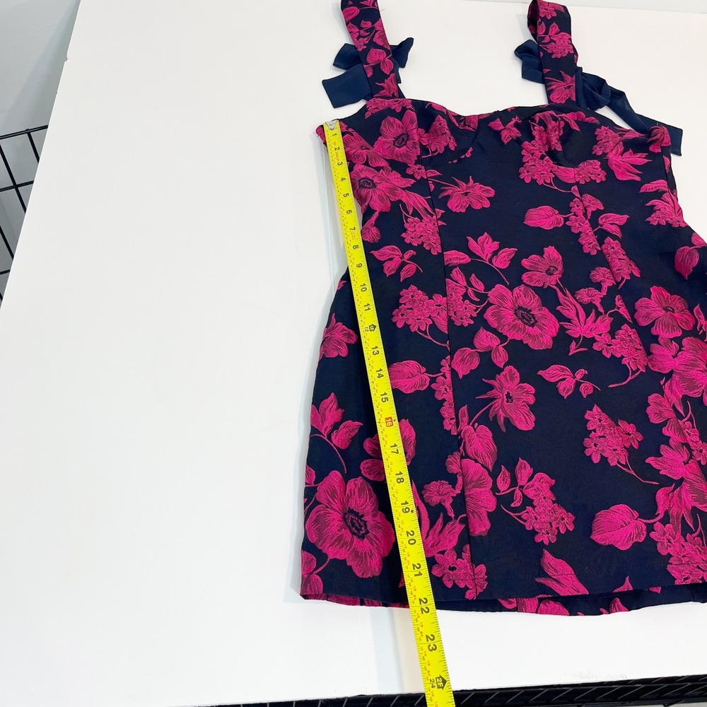 Lulus Lovely Intuition Jacquard Tie-Strap Mini Dress Navy Pink Floral - MEDIUM - Picture 8 of 9